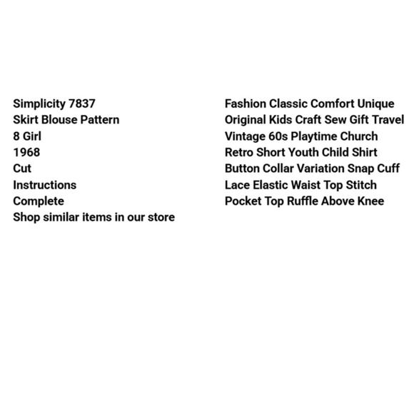 Vtg Simplicity 7837 Skirt Blouse Pattern 8 Girl 1968 Child Shirt Variation Retro - Picture 3 of 6